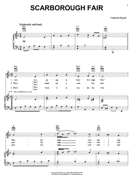 Produktgalerie: Seite 1 von 1 Scarborough Fair, Traditional English Ballad, Gesang, Gitarre, Klavier