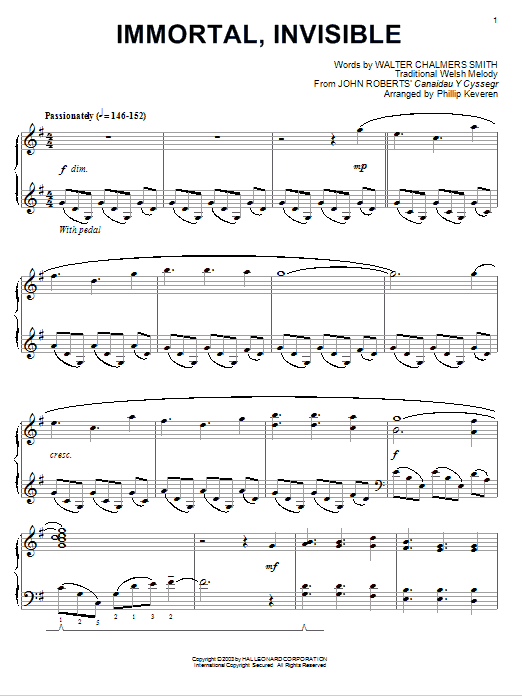 Product gallery: Page 1 of 1 Immortal, Invisible (arr. Phillip Keveren), Walter Chalmers Smith
