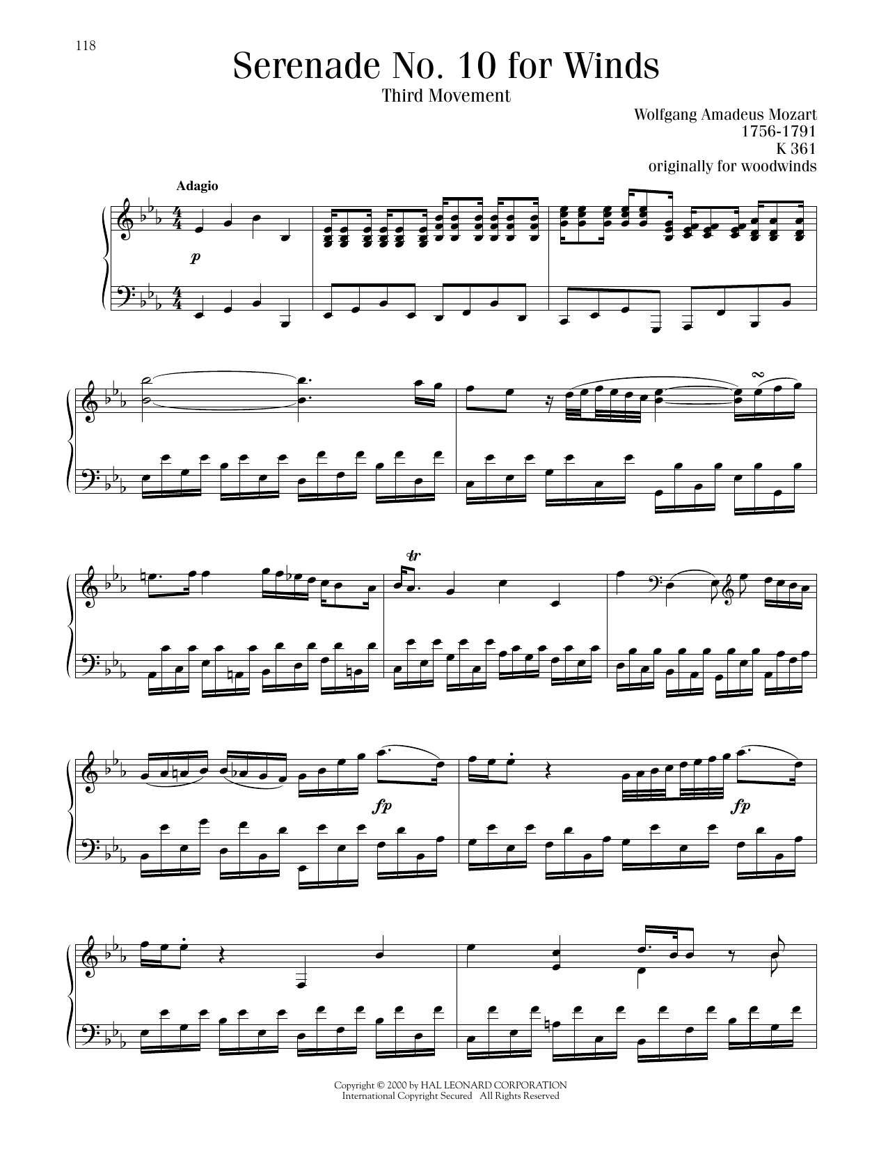 Produktgalerie: Seite 1 von 1 Serenade No. 10 For Winds, Third Movement, Wolfgang Amadeus Mozart, Klavier