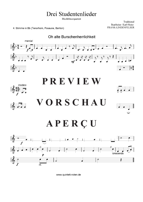 gallery: Drei Studentenlieder - Oh alte Burschenherrlichkeit - Die Gedanken sind frei - Gaudeamus igitur , , (Blechbläser Quartett flexible Besetzung)