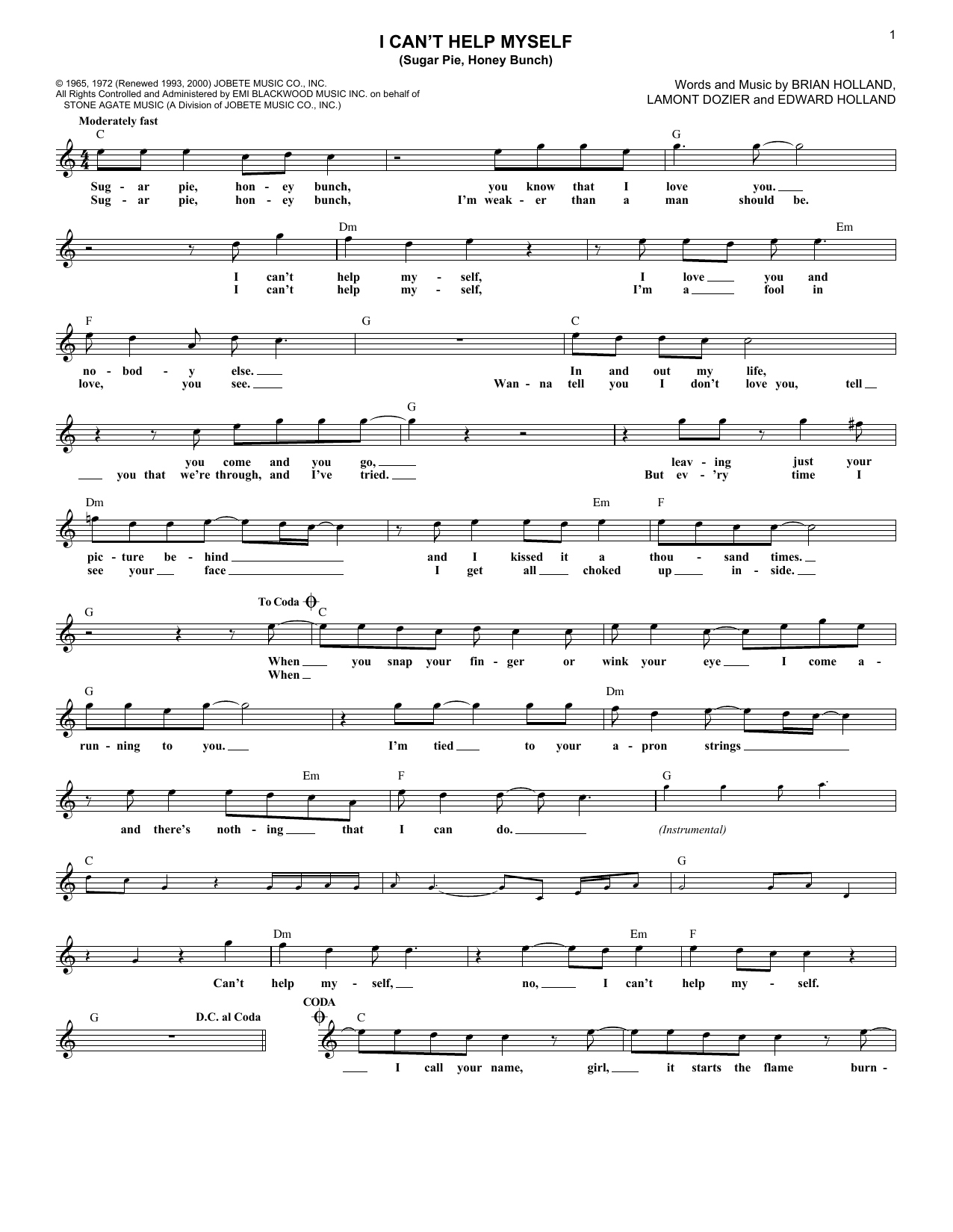 Produktgalerie: Seite 1 von 1 I Can't Help Myself (Sugar Pie, Honey Bunch), The Four Tops, Melodieinstrument