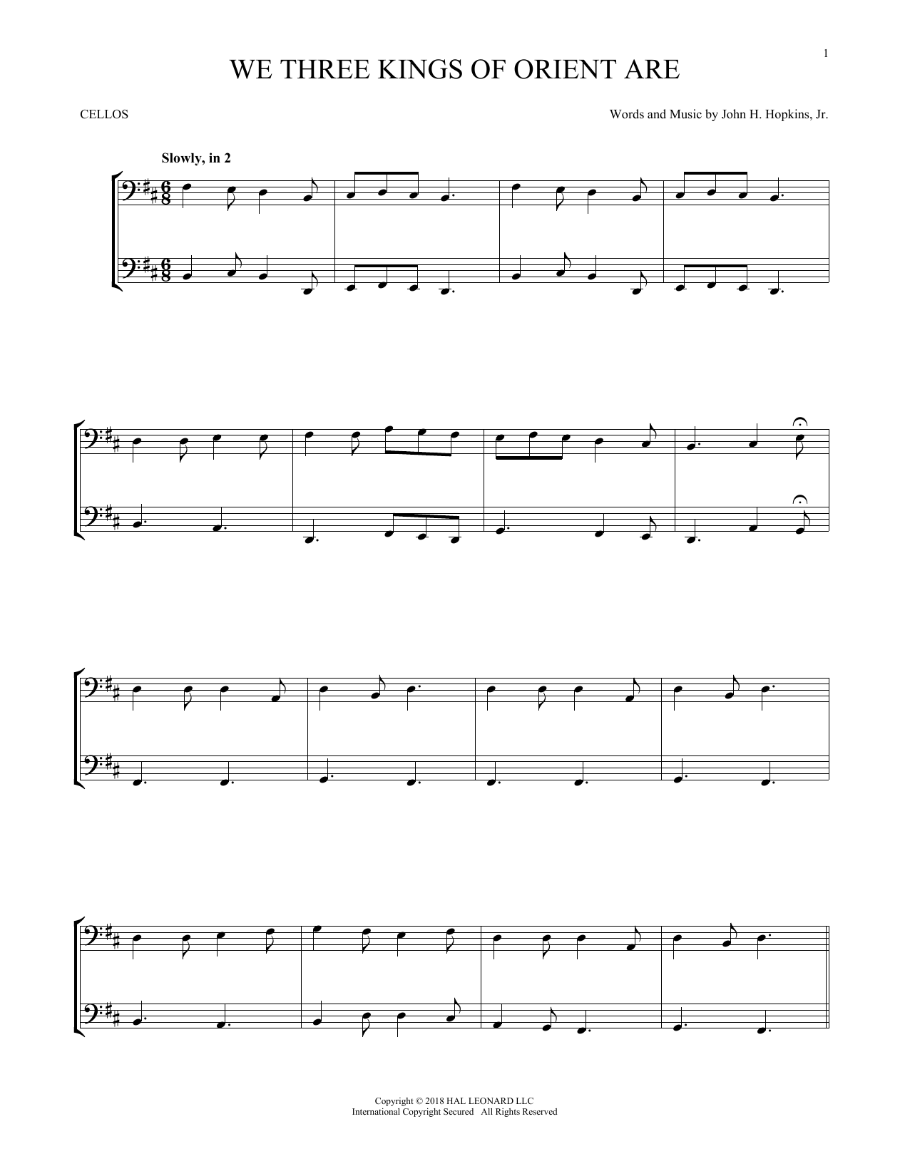 Produktgalerie: Seite 1 von 1 We Three Kings Of Orient Are, John H. Hopkins, Jr., Violoncello