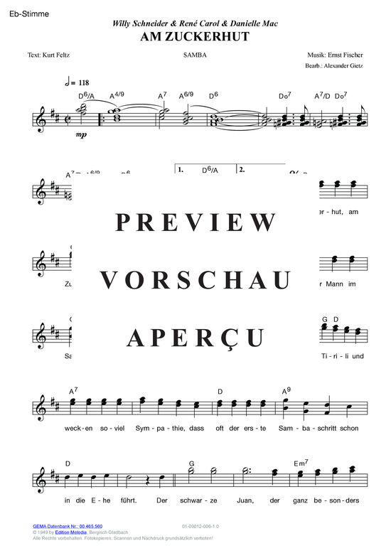 Produktgalerie: Seite 11 von 13 Am Zuckerhut , Schneider, Willy/Carol, Rene/Mac, Danielle, (Melodie-Stimmen in C/B/Es)