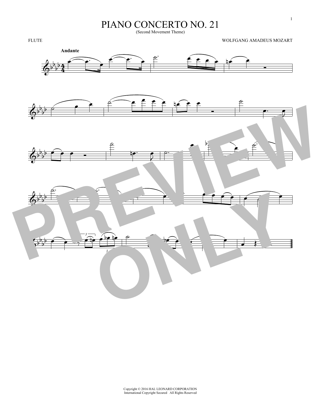 Product gallery: Page 1 of 1 Piano Concerto No. 21 In C Major ("Elvira Madigan"), Second Movement Excerpt, Wolfgang Amadeus Mozart