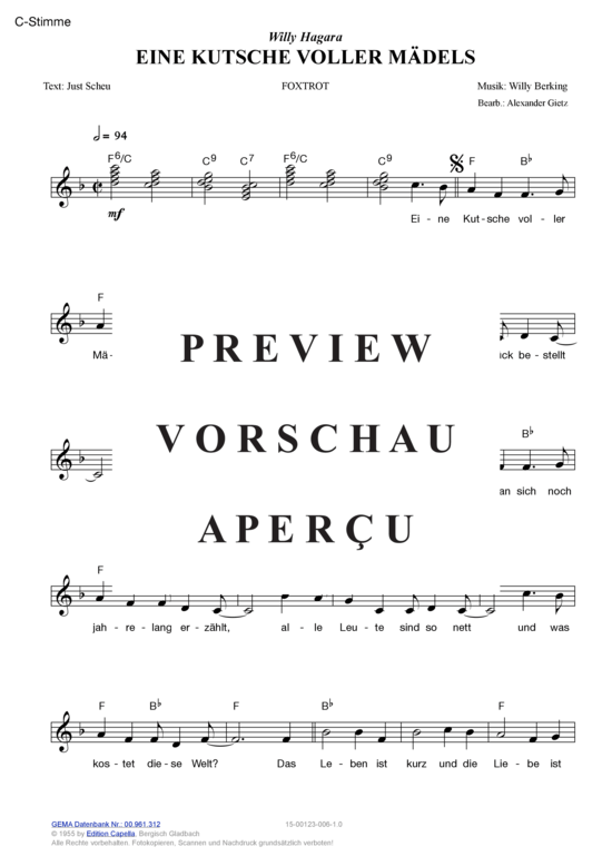 Produktgalerie: Seite 3 von 11 Eine Kutsche voller Mädels , Hagara, Willy, (Melodie-Stimmen in C/B/Es)