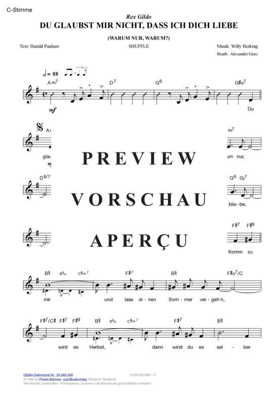 Produktgalerie: Seite 3 von 11 Du glaubst mir nicht, dass ich dich liebe (Warum nur, warum) , Gildo, Rex,  (Melodie-Stimmen in C/B/Es)