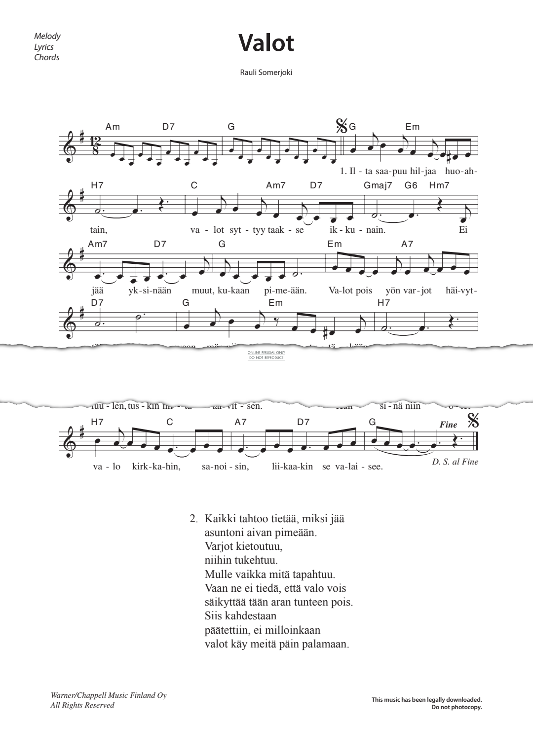 Valot Rauli Badding Somerjoki Noten Gitarre Gesang Keyboard Valot Rauli Badding Somerjoki Noten Gitarre Gesang Keyboard