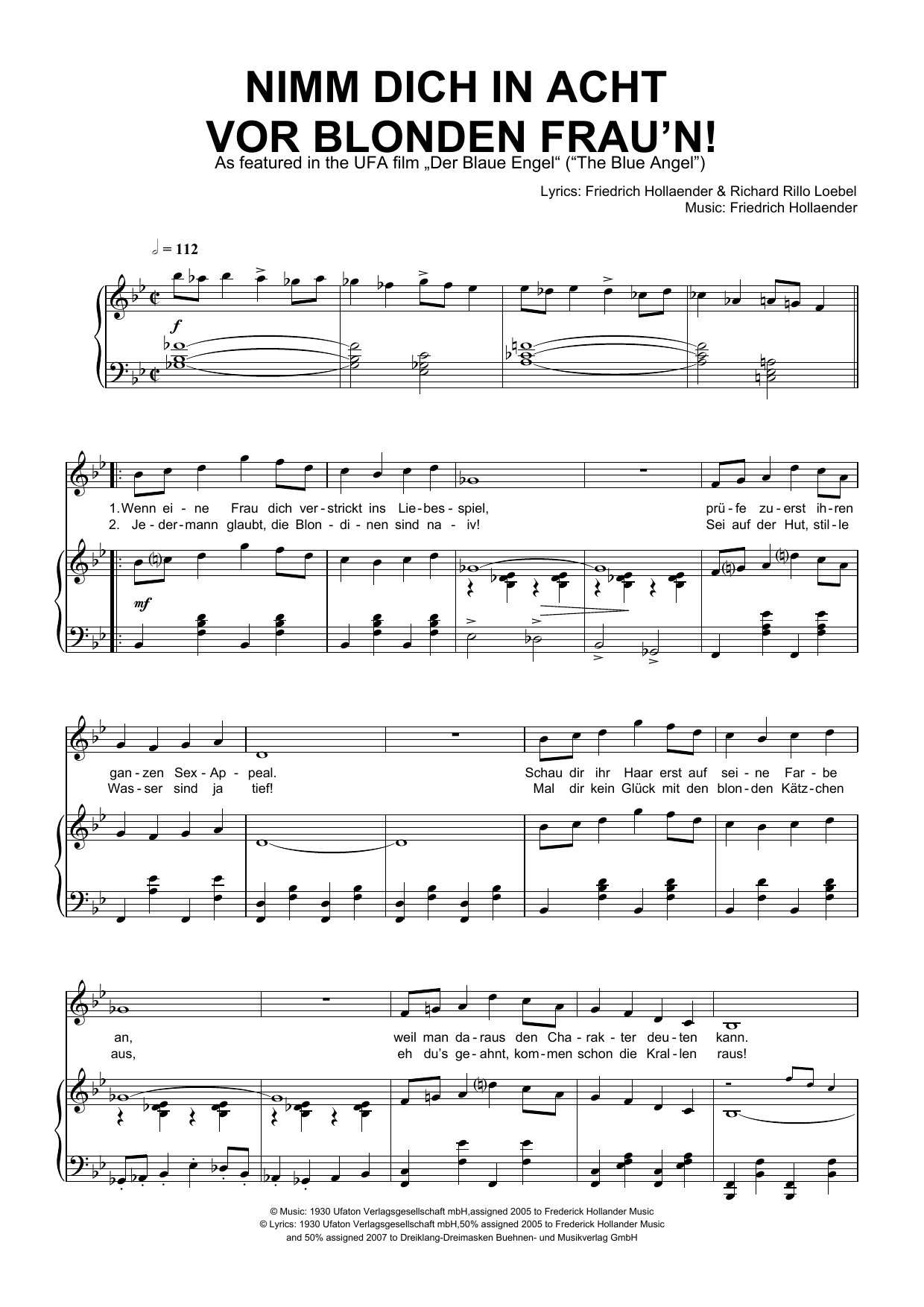 Produktgalerie: Seite 1 von 1 Nimm Dich In Acht Vor Blonden Frau'n!, Friedrich Hollaender, Gesang, Klavier