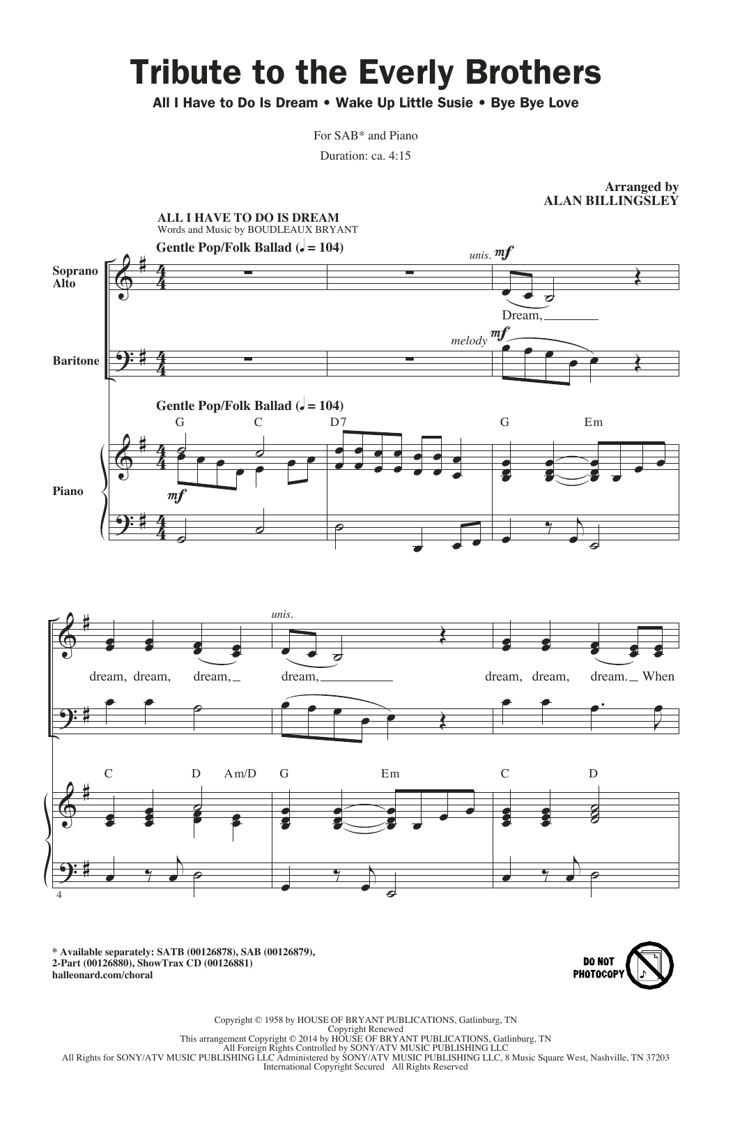 Produktbild zu: Tribute To The Everly Brothers (arr. Alan Billingsley)