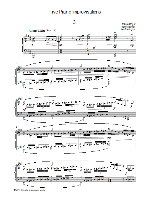 Product gallery: Page 1 of 1 Five Piano Improvisations: 3. Allegro Molto, Edward Elgar