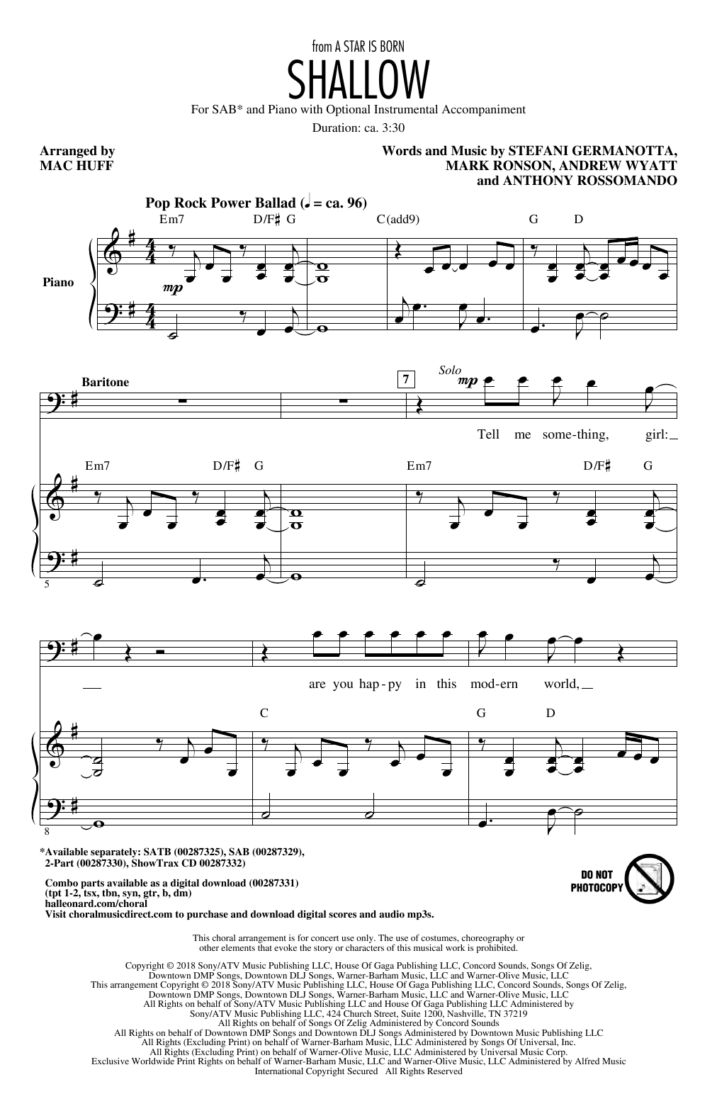 Produktbild zu: Shallow (from A Star Is Born) (arr. Mac Huff)