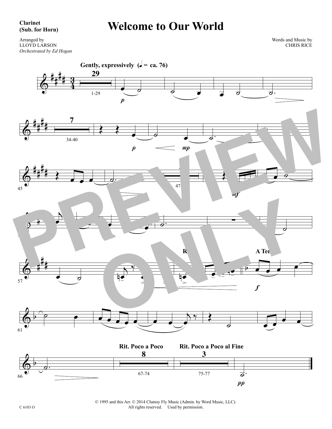 Product picture to: Welcome to Our World - Clarinet (sub. Horn)