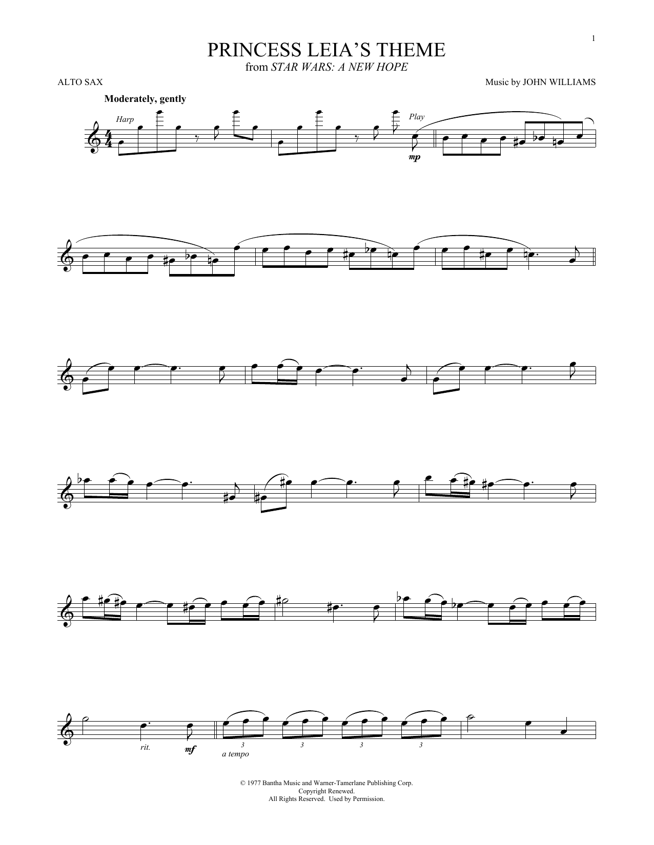 Product gallery: Page 1 of 1 Princess Leia's Theme (from Star Wars: A New Hope), John Williams
