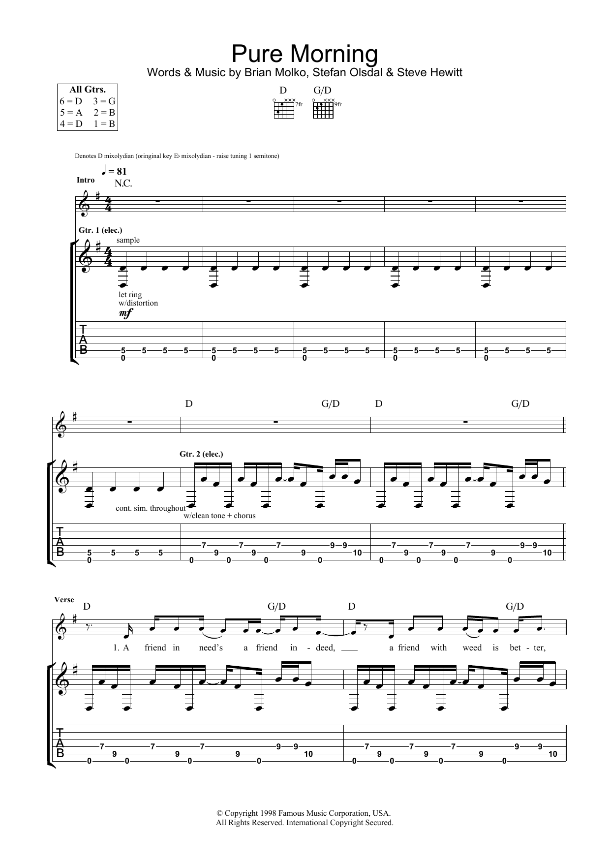 Produktgalerie: Seite 1 von 1 Pure Morning, Placebo, Gitarre