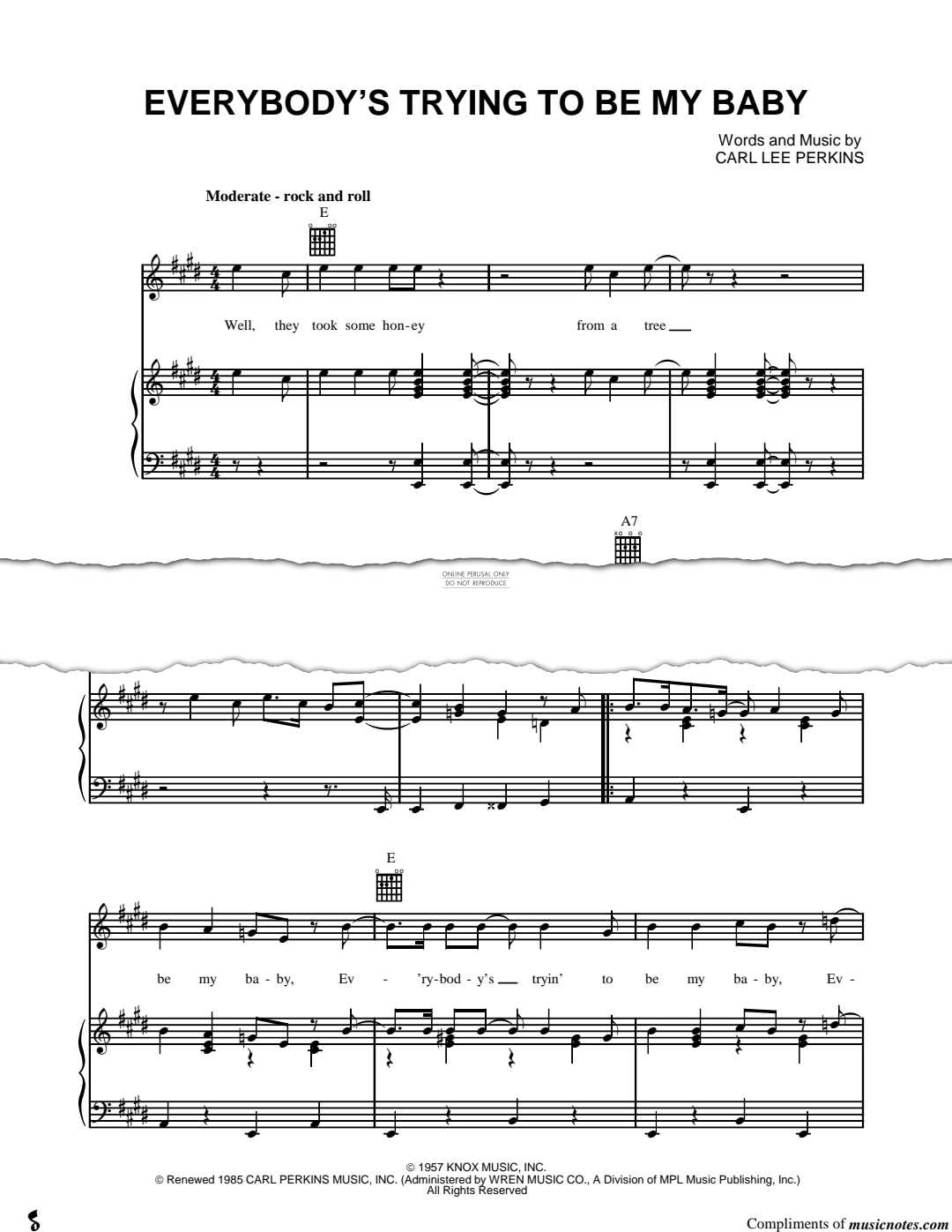 Produktgalerie: Seite 1 von 1 Everybody's Trying To Be My Baby, Carl Lee Perkins, Chor, Gitarre, Klavier