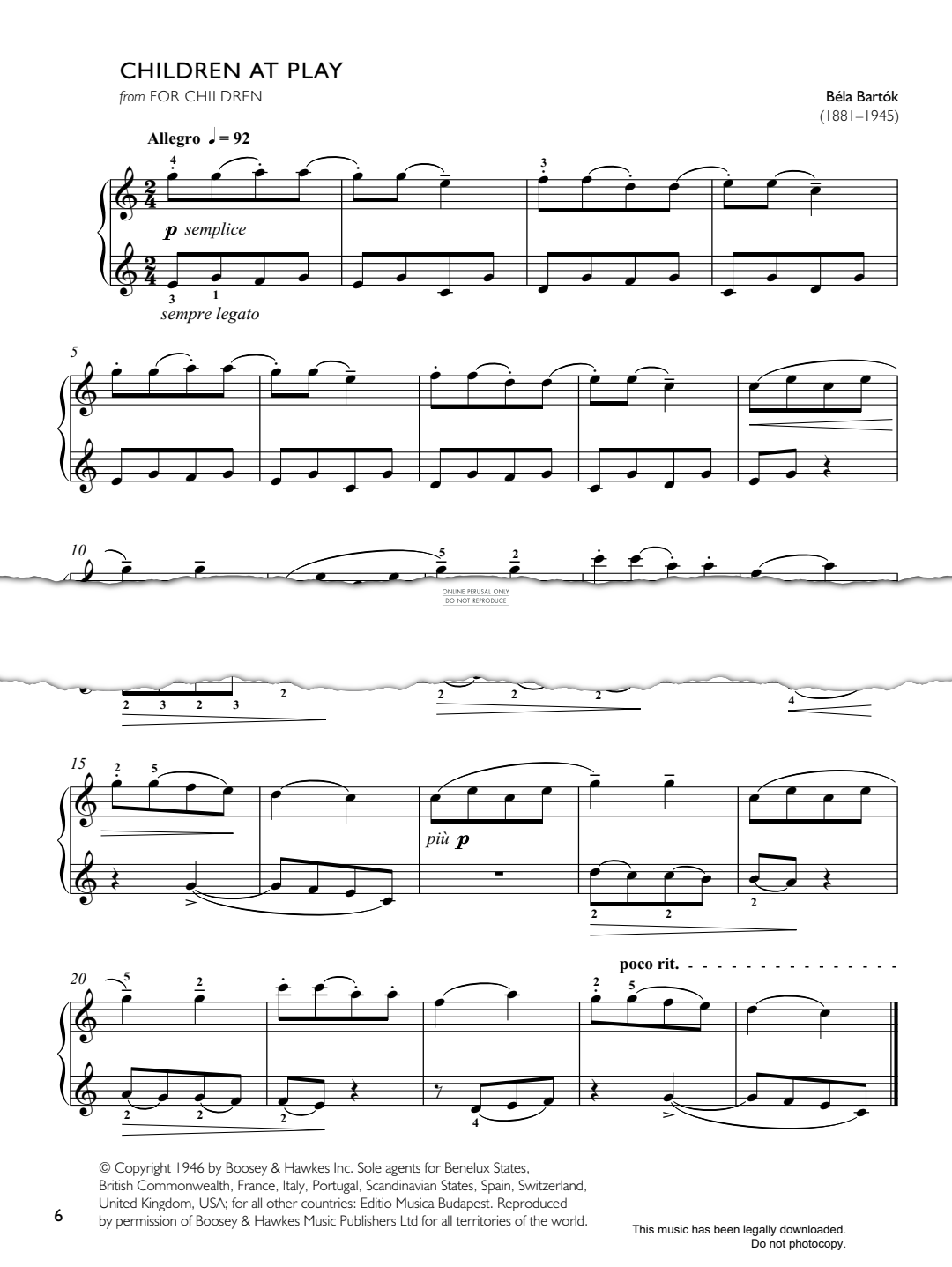 Produktgalerie: Seite 1 von 1 Children At Play (from 'For Children No.1'), Bela Bartok, Klavier