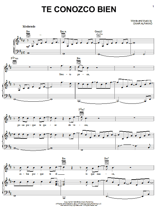 Produktgalerie: Seite 1 von 1 Te Conozco Bien, Marc Anthony, Gesang, Gitarre, Klavier