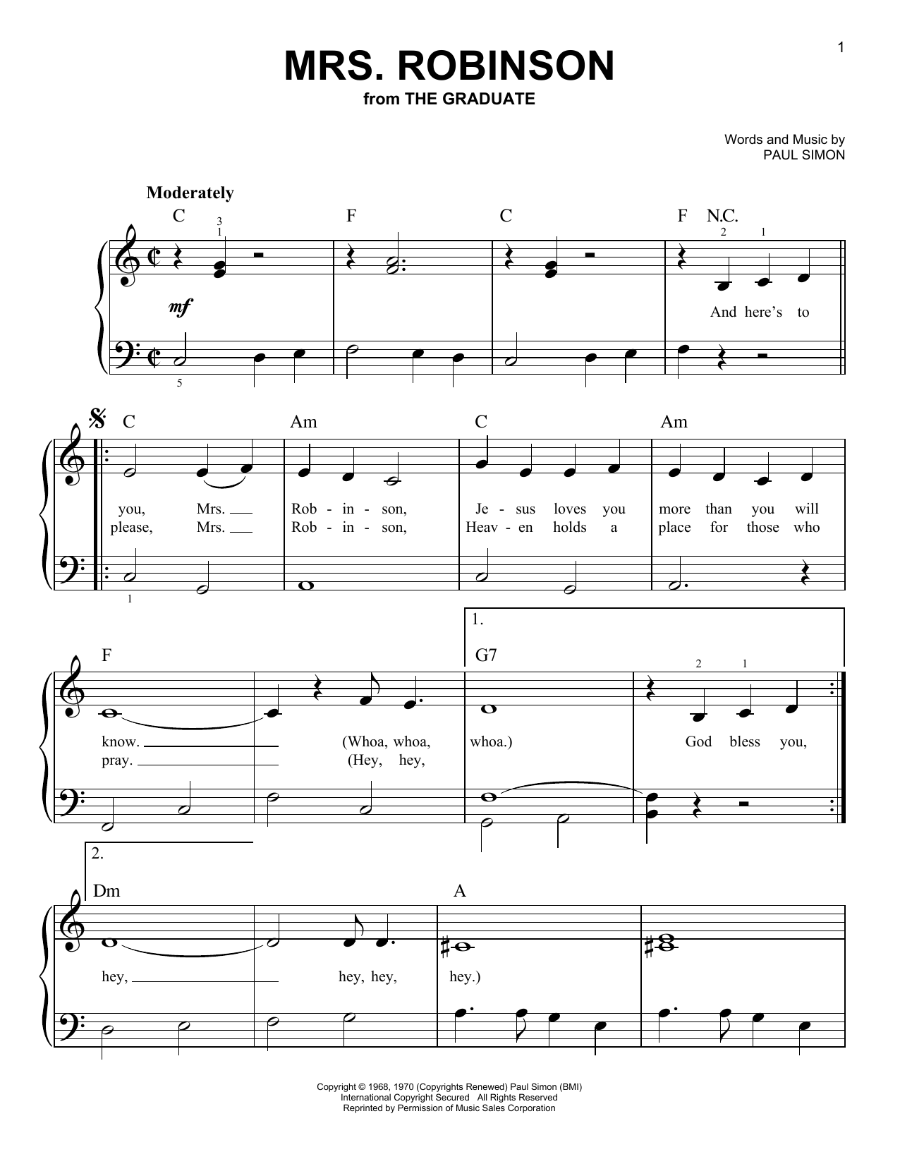 Produktgalerie: Seite 1 von 1 Mrs. Robinson, Simon & Garfunkel, Klavier