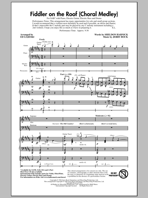Produktgalerie: Seite 1 von 1 Fiddler On The Roof (Choral Medley) (arr. Ed Lojeski), Bock & Harnick, Chor