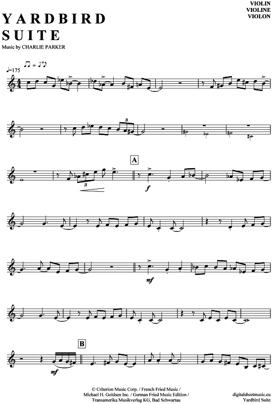 Product gallery: Page 1 of 5 Yardbird Suite - mit Solos , Parker, Charlie, (violin)