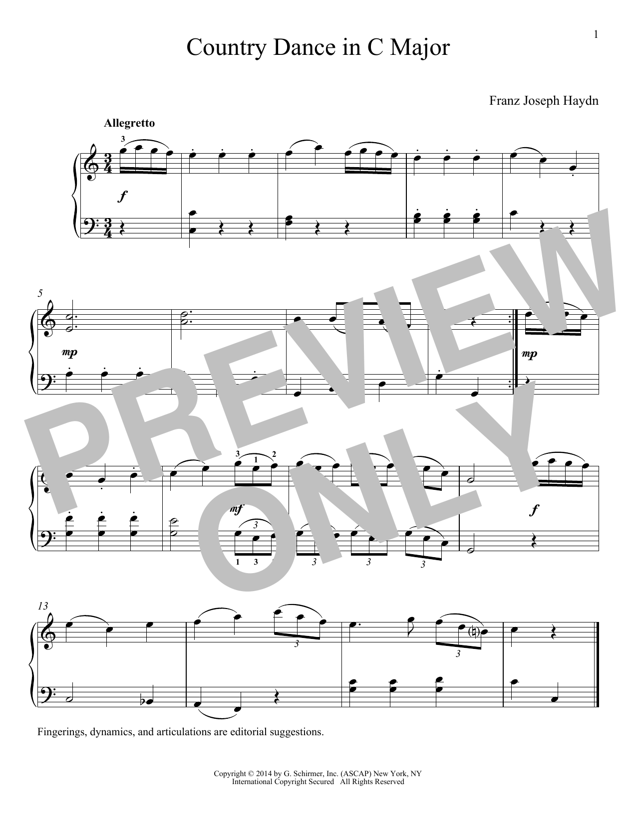 Product gallery: Page 1 of 1 Country Dance In C Major, Franz Joseph Haydn