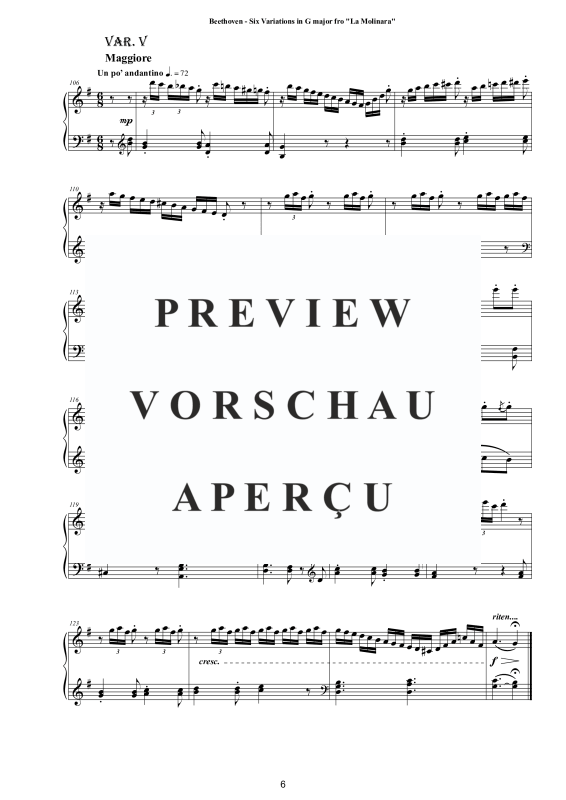 Produktgalerie: Seite 7 von 10 Six Variations in G major WoO 70 for Piano - From La Molinara, , Klavier Solo
