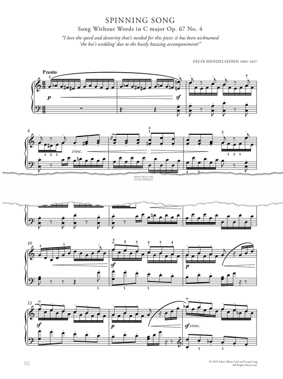 Produktgalerie: Seite 1 von 1 Spinning Song (Song Without Words in C major, Op. 7 No. 4), Felix Mendelssohn, Klavier