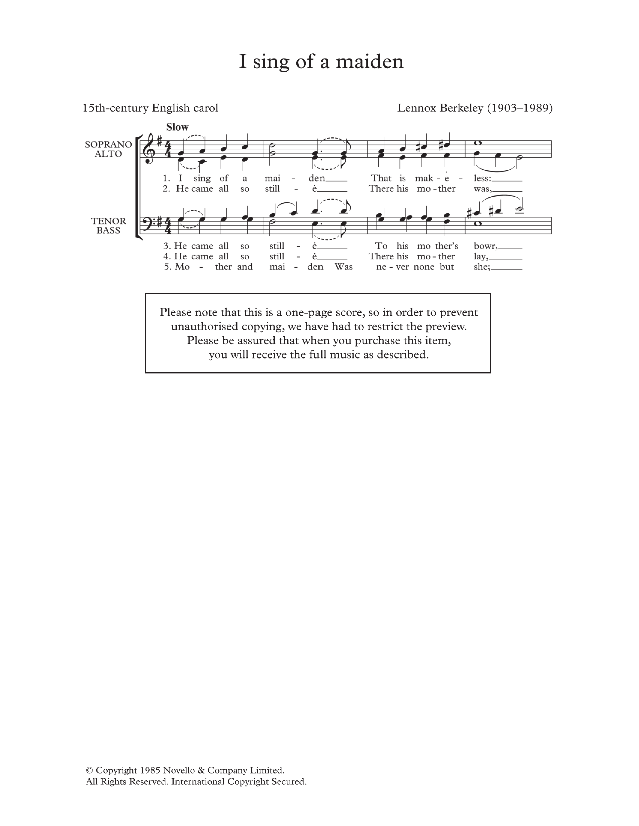 Product picture to: I Sing Of A Maiden (arr. Lennox Berkeley)