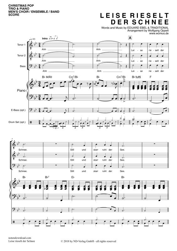 Produktgalerie: Seite 1 von 11 Leise rieselt der Schnee, , Männerchor/Ensemble TTB und Klavier - E-Bass und Drum Set optional
