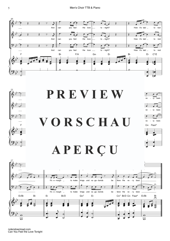 Produktgalerie: Seite 8 von 11 Can You Feel The Love Tonight, John, Elton, Männer Chor/Ensemble TTB und Klavier - E-bass & Drum Set optional