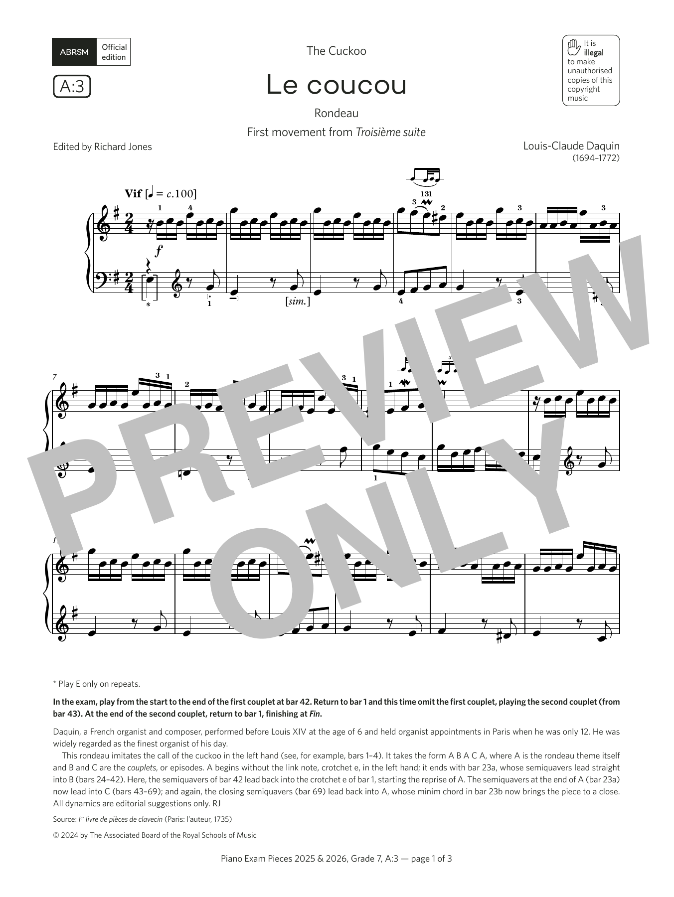 Product picture to:  Le coucou (Grade 7, list A3, from the ABRSM Piano Syllabus 2025 & 2026) - Louis-Claude Daquin