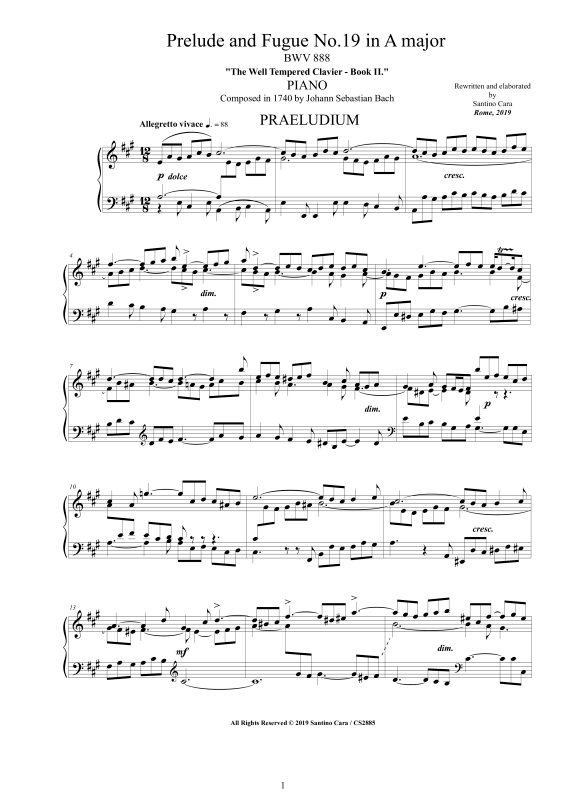 Product picture to: Prelude and Fugue No. 19 in A major BWV 888Johann Sebastian Bach