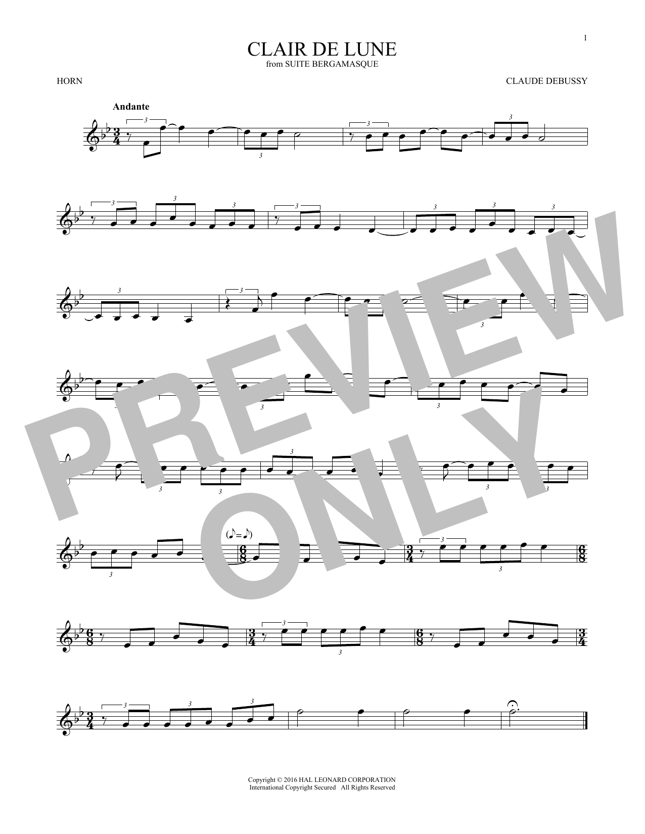 Produktgalerie: Seite 1 von 1 Clair De Lune, Claude Debussy, Horn