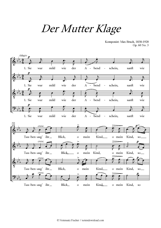 Product picture to: Der Mutter Klage Max Bruch (op. 60 Nr. 3)