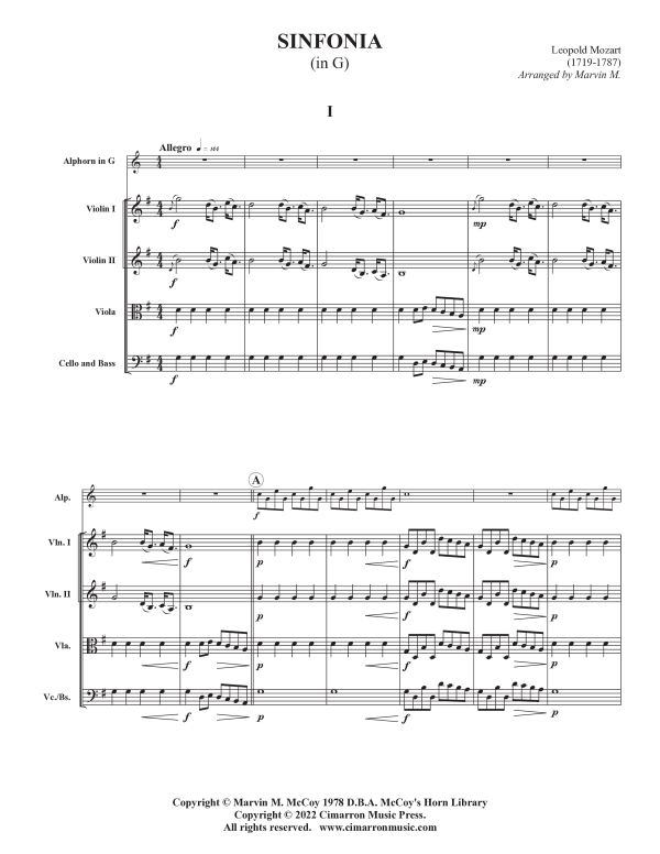 Produktgalerie: Seite 1 von 11 Sinfonia in G, , Alphorn in G und Streicher Quartett