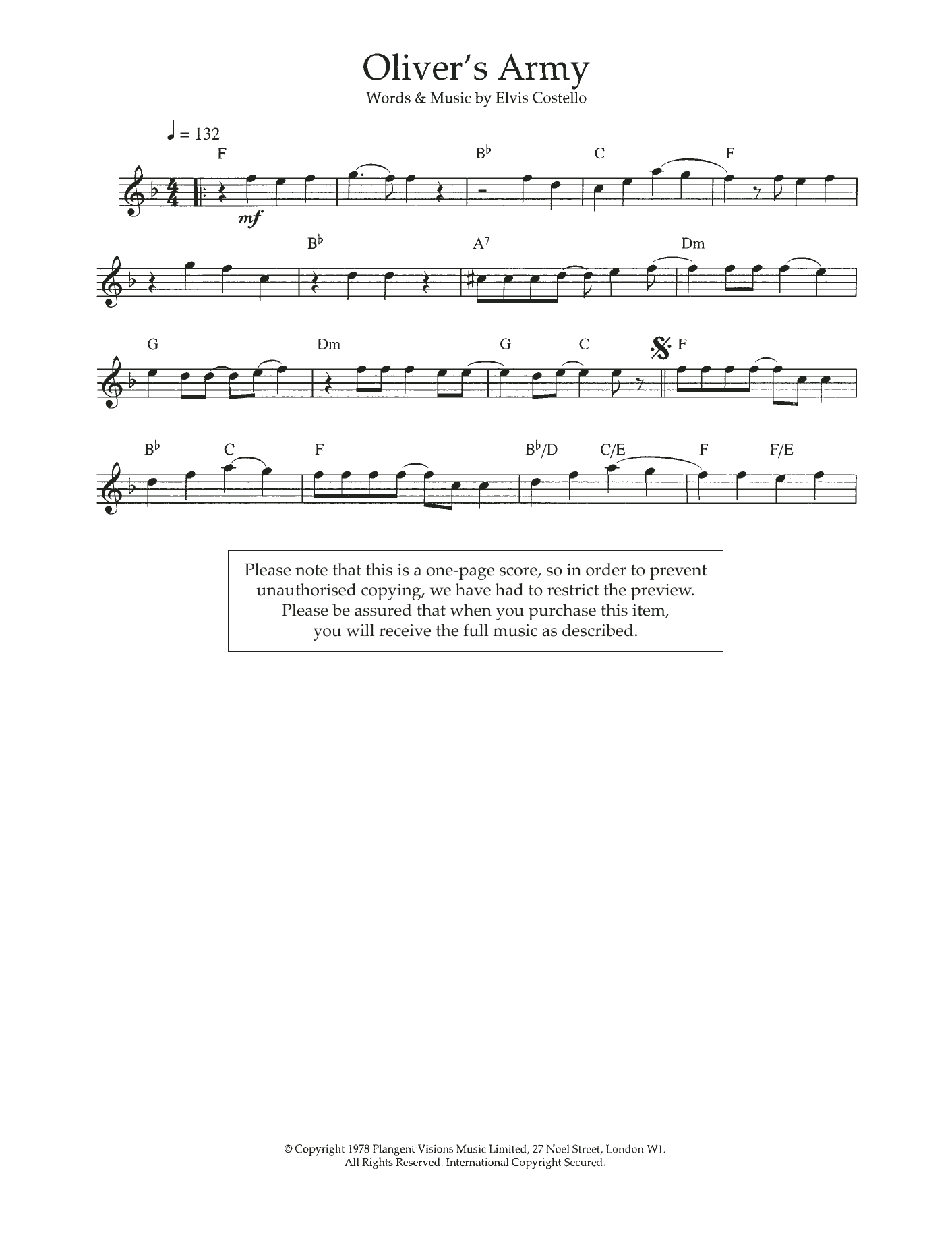 Oliver's Army sheet music by Elvis Costello smd357029 notendownload