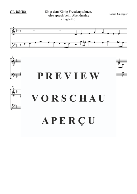 Product picture to: Singt dem König Freudenpsalmen, Also sprach beim Abendmahle (Fughette) GL 280/281Roman Jungegger