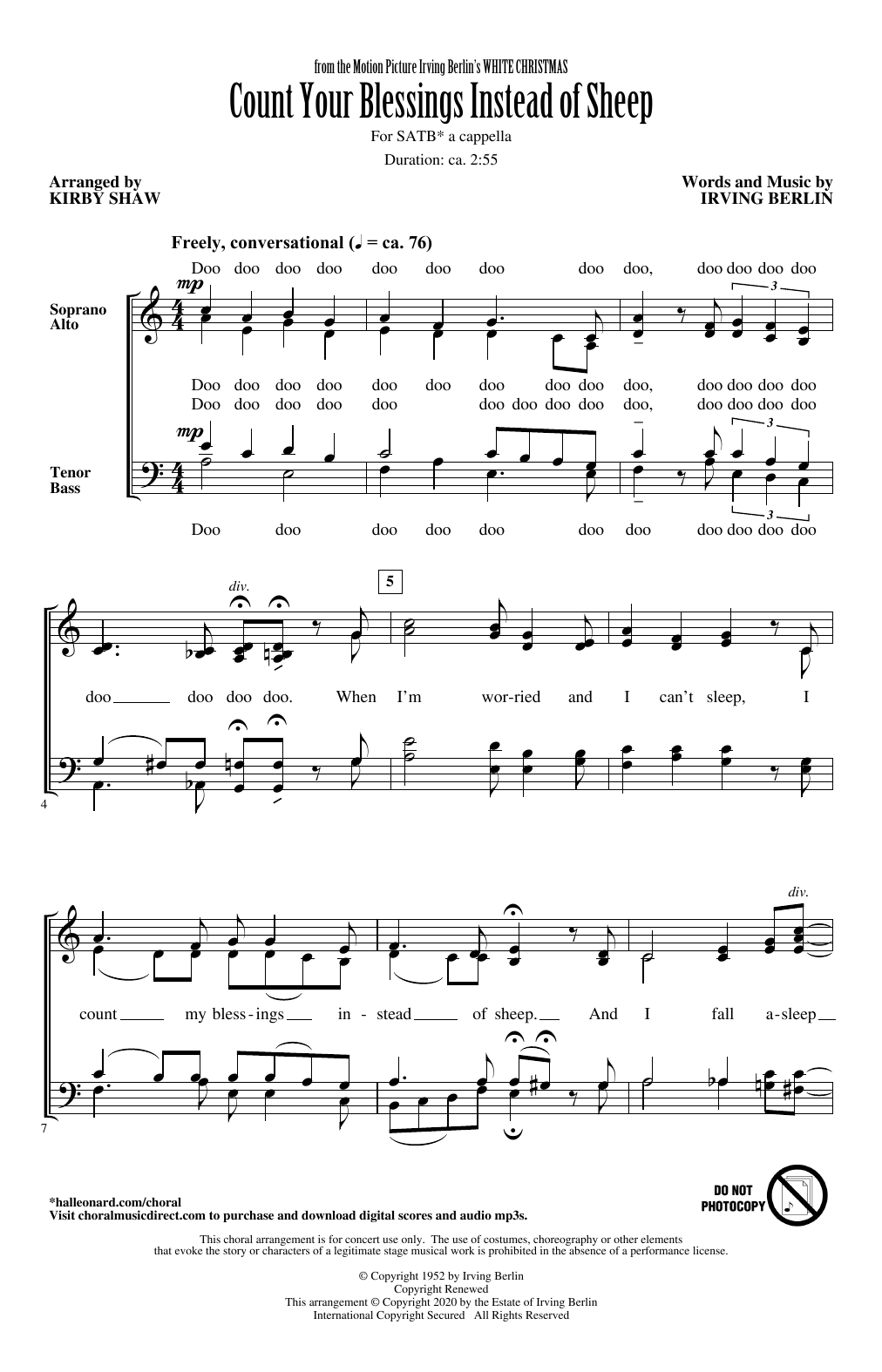 Produktbild zu: Count Your Blessings Instead Of Sheep (from White Christmas) (arr. Kirby Shaw)