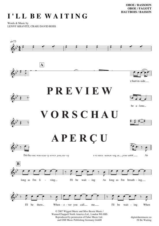 Produktgalerie: Seite 2 von 4 I´ll be waiting , Kravitz, Lenny, (Oboe / Fagott)