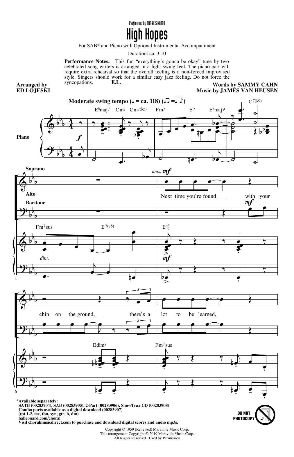 Produktbild zu: High Hopes (arr. Ed Lojeski)