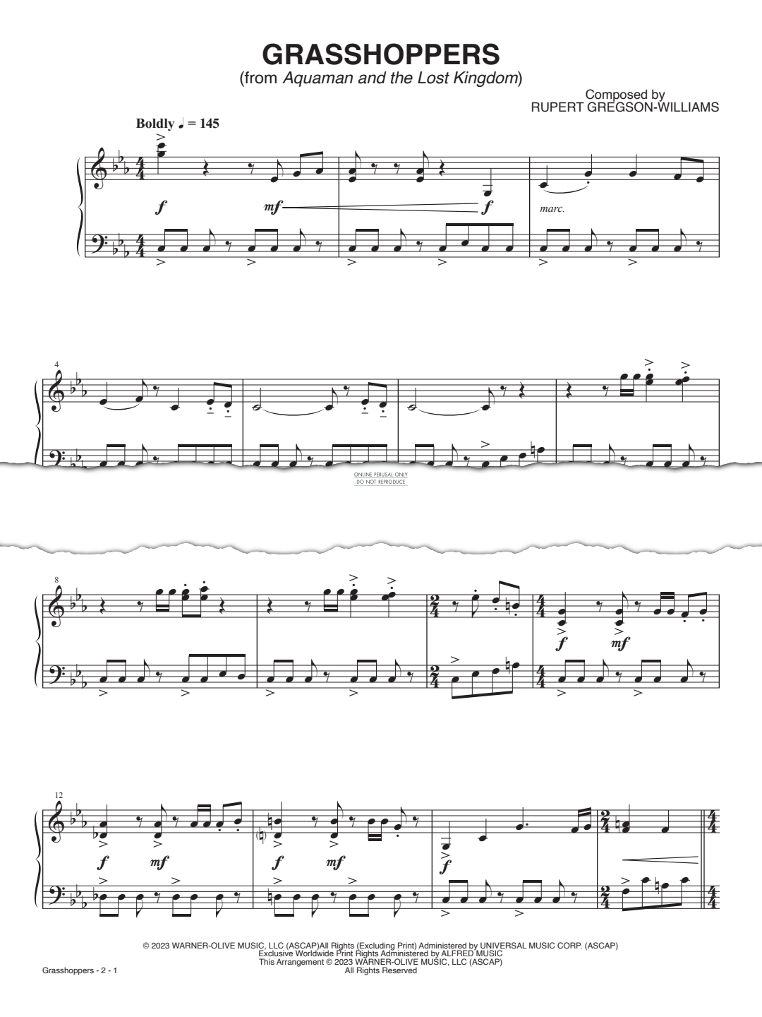 Produktgalerie: Seite 1 von 1 Grasshoppers (from 'Aquaman And The Lost Kingdom'), Rupert Gregson-Williams, Klavier