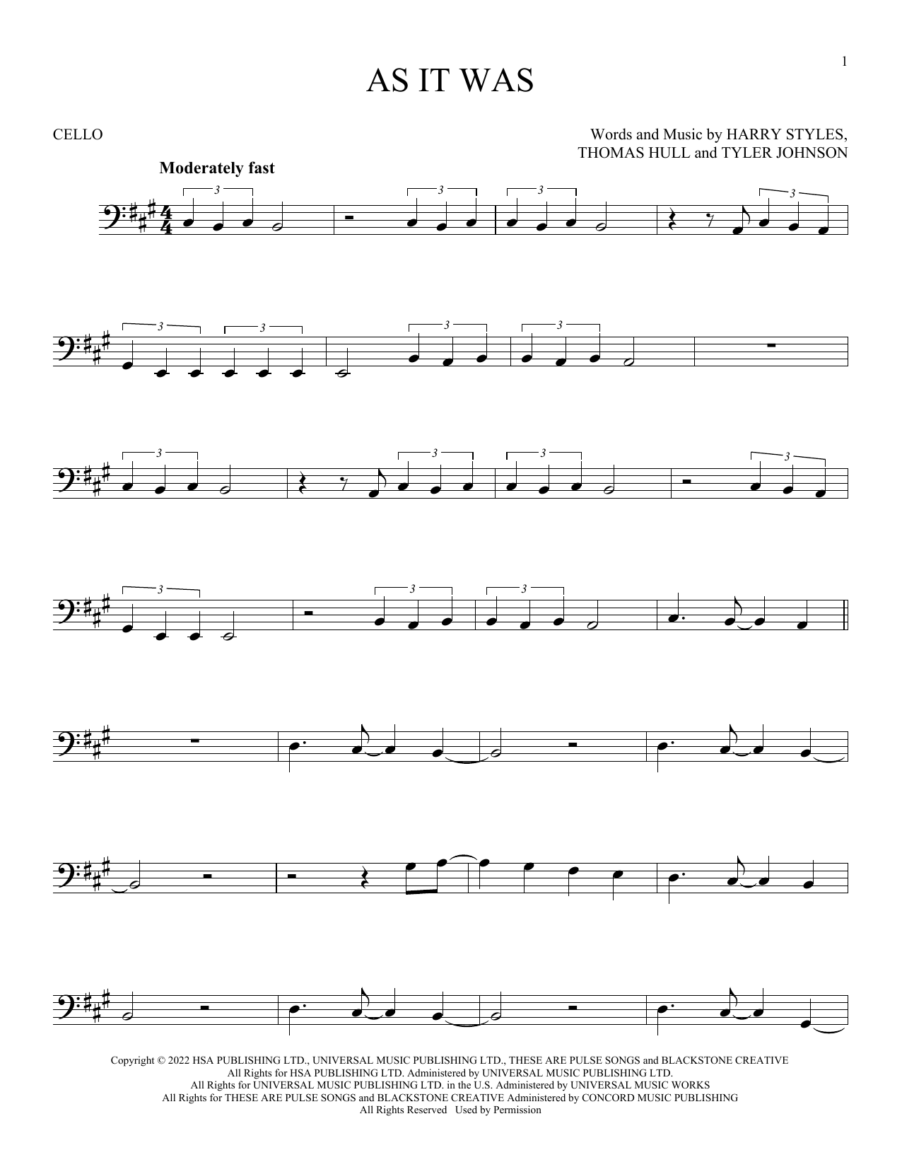 Produktgalerie: Seite 1 von 1 As It Was, Harry Styles, Violoncello