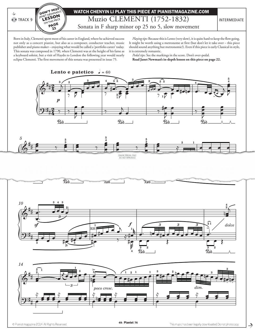 Product gallery: Page 1 of 1 Sonata Op.25, No.5 in F Sharp Minor (Slow Movement), Muzio Clementi