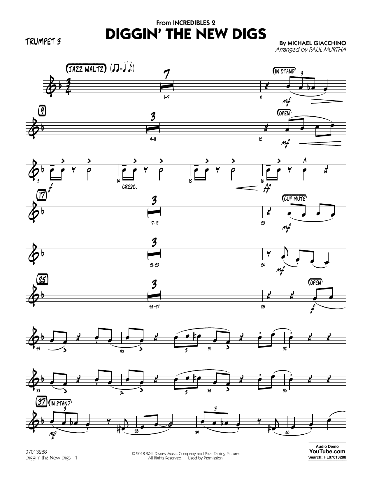 Produktgalerie: Seite 1 von 1 Diggin' the New Digs (from Incredibles 2) (arr. Paul Murtha) - Trumpet 3, 