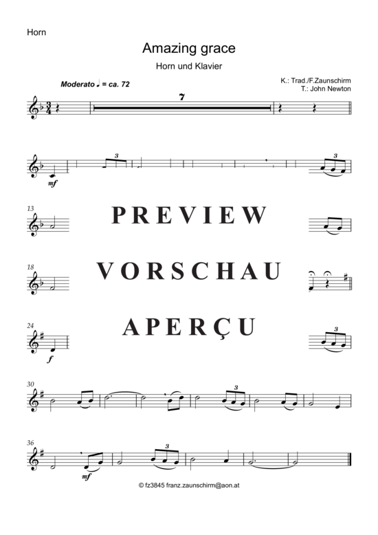 Produktbild zu: Amazing Grace (Horn Solo + Klavier-Playback) Traditional (Zaunschirm)