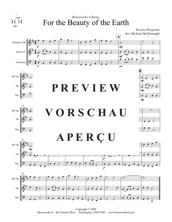 Produktgalerie: Seite 2 von 5 For the Beauty of the Earth , , (Trp B, Horn F, Pos)
