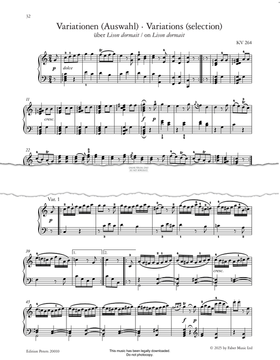 Produktgalerie: Seite 1 von 1 Variations (selection) on Lison dormait, KV 264, Wolfgang Amadeus Mozart, Klavier