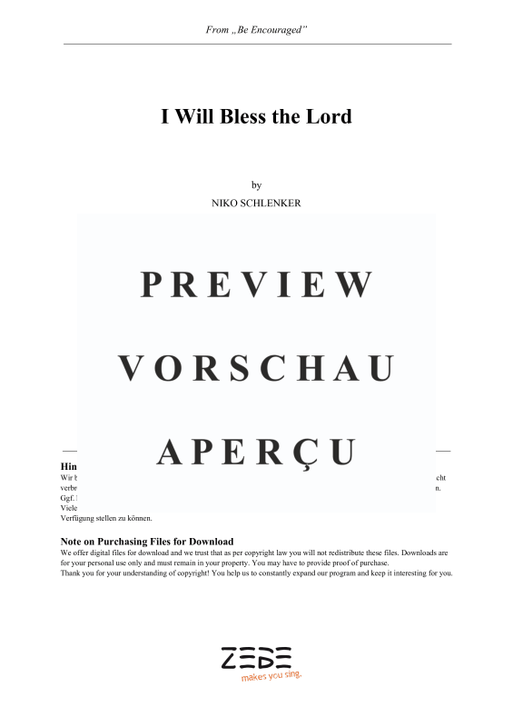gallery: I Will Bless the Lord, , Gemischter Chor SAM/Solo opt. und Klavier