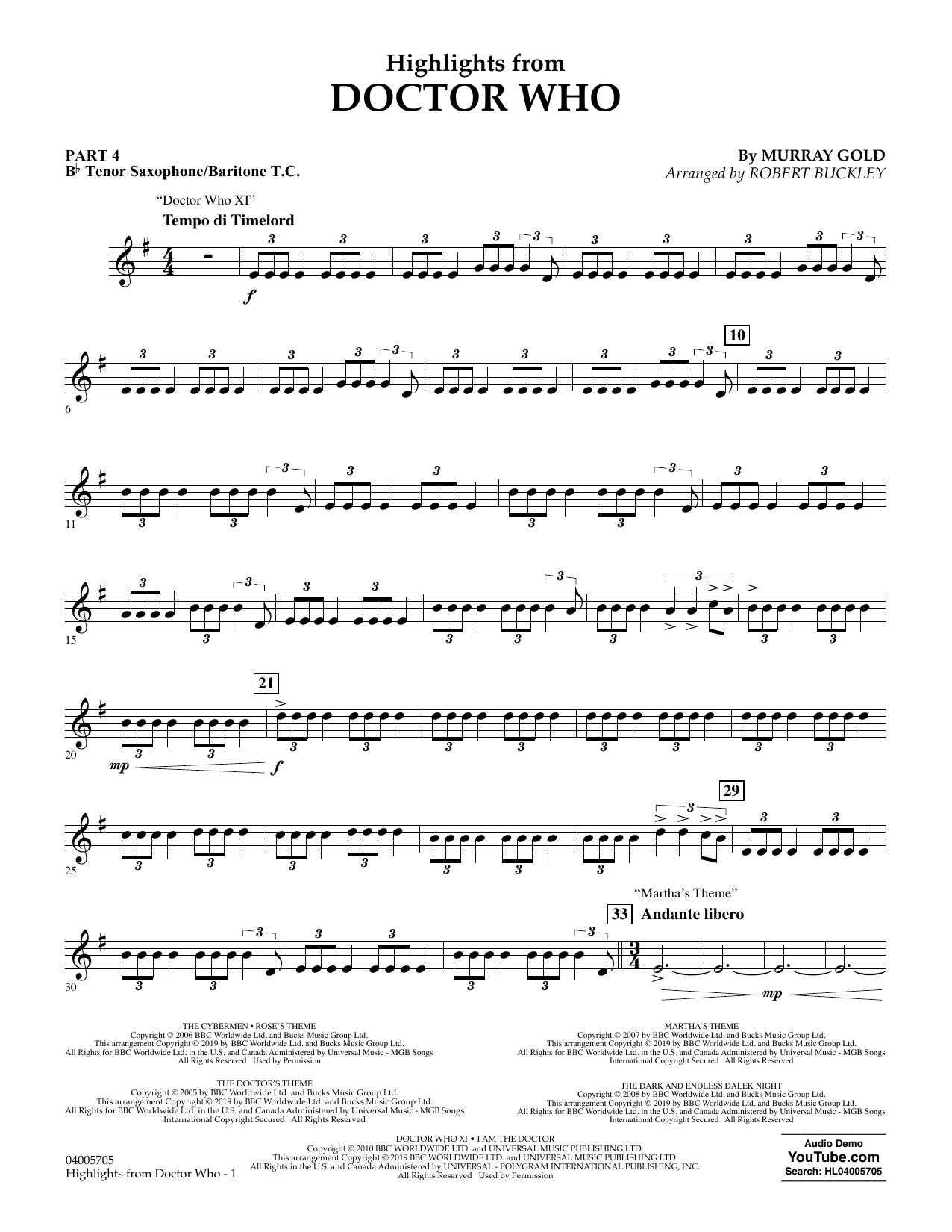Produktbild zu: Highlights from Doctor Who (arr. Robert Buckley) - Pt.4 - Bb Tenor Sax/Bar. T.C.