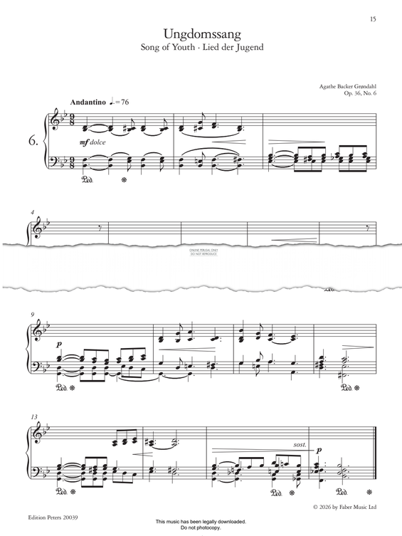 Produktgalerie: Seite 1 von 1 Ungdomssang (Song Of Youth No.6 from 'Fantasiestücke  Op. 36'), Agathe Backer Grøndahl, Klavier